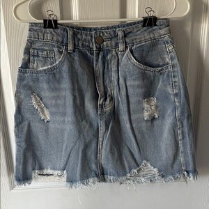 Distressed Denim Mini Skirt